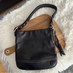 Coach Black Leather Shoulder Bag with Tassel